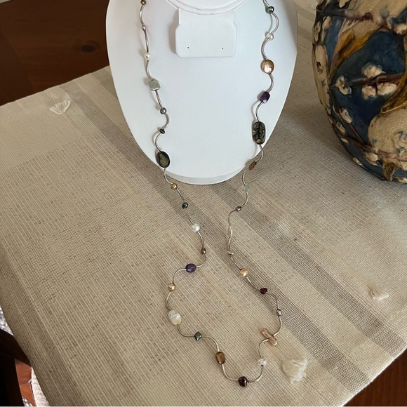 COIN PEARLS MOP MOTHER OF PEARL ARTY SILVER CURVED TWIST OOAK ARTISAN NECKLACE - Picture 7 of 9